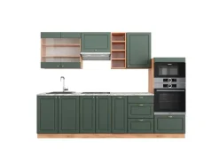 Vicco Fame-Line Küchenzeile -Gold Landhaus/Goldkraft Eiche 280 cm AP Marmor ohne E-Geräte< Einbauküchen