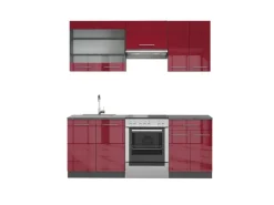 Best Vicco Fame-Line Küchenzeile Bordeaux Hochglanz/Anthrazit 200 cm ohne Arbeitsplatte ohne E-Geräte Brilliant Bordeaux