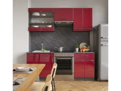 Best Vicco Fame-Line Küchenzeile Bordeaux Hochglanz/Anthrazit 200 cm ohne Arbeitsplatte ohne E-Geräte Brilliant Bordeaux
