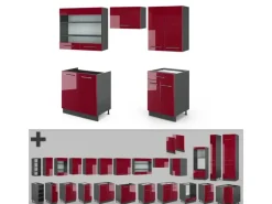 Best Vicco Fame-Line Küchenzeile Bordeaux Hochglanz/Anthrazit 200 cm ohne Arbeitsplatte ohne E-Geräte Brilliant Bordeaux