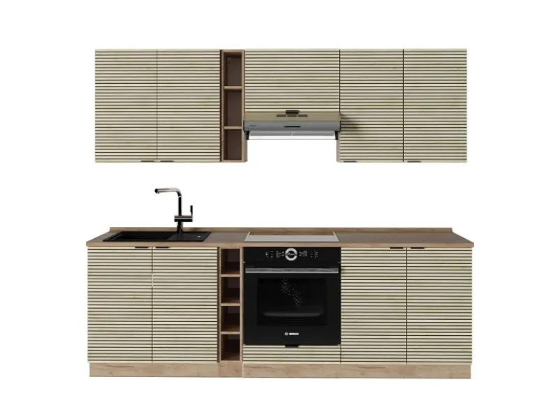 Vicco Fame-Line Küchenzeile Eiche Paneel/Goldkraft Eiche 235 cm AP Eiche ohne E-Geräte< Zubehör Für Küchenarmatur|Einbauküchen