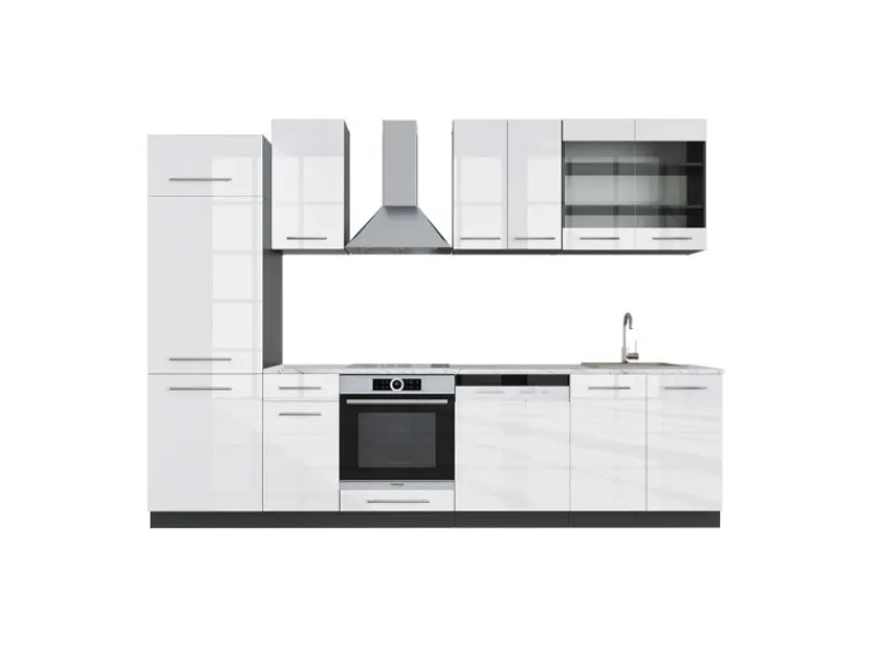 Vicco Fame-Line Küchenzeile /Anthrazit 300 cm AP Marmor ohne E-Geräte< Einbauküchen