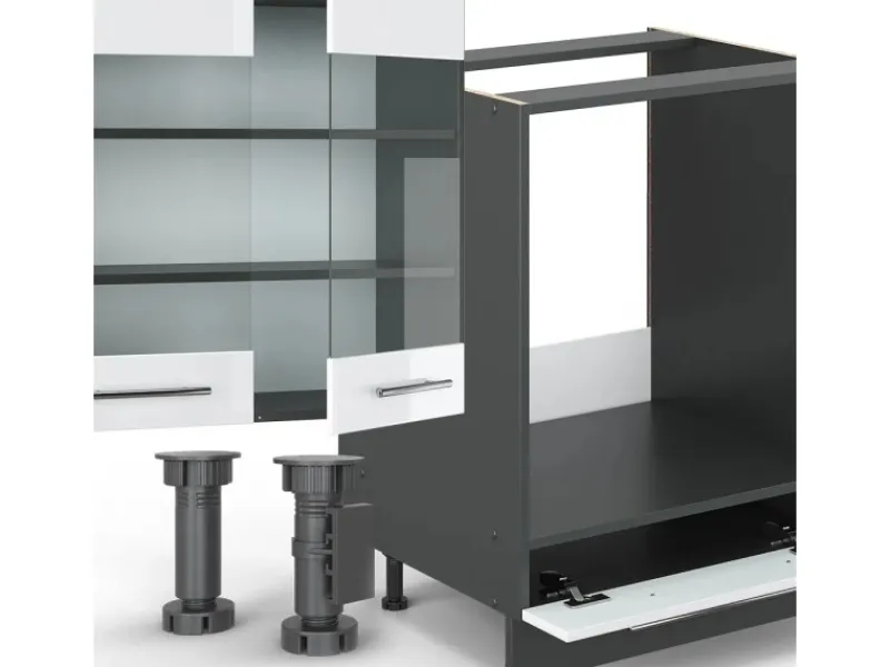 Vicco Fame-Line Küchenzeile /Anthrazit 300 cm AP Marmor ohne E-Geräte< Einbauküchen