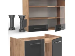 Best Vicco Fame-Line Küchenzeile /Goldkraft Eiche 240 cm AP Anthrazit ohne E-Geräte Anthrazit Hochglanz