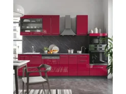 Einbauküchen<Vicco Fame-Line Küchenzeile Bordeaux Hochglanz/Anthrazit 300 cm mit HochschrankAP Anthrazit ohne E-Geräte