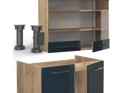 Vicco Fame-Line Küchenzeile Hochglanz/Goldkraft Eiche 235 cm ohne Arbeitsplatte ohne E-Geräte Dunkelblau