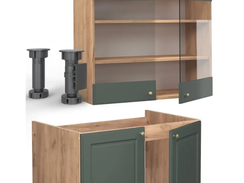 Vicco Fame-Line Küchenzeile -Gold Landhaus/Goldkraft Eiche 235 cm AP Anthrazit ohne E-Geräte< Einbauküchen