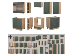 Einbauküchen<Vicco Fame-Line Küchenzeile -Gold Landhaus/Goldkraft Eiche 235 cm ohne Arbeitsplatte ohne E-Geräte