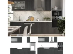 Einbauküchen<Vicco Fame-Line Küchenzeile Anthrazit Landhaus/Weiß 300 cm mit Hochschrankohne Arbeitsplatte ohne E-Geräte