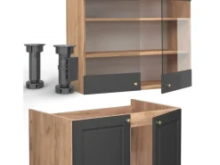 Sale Vicco Fame-Line Küchenzeile Anthrazit Landhaus/Goldkraft Eiche 235 cm AP Anthrazit ohne E-Geräte Anthrazit Struktur