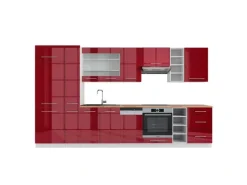 Clearance Vicco Fame-Line Küchenzeile Bordeaux Hochglanz/Weiß 355 cm AP Eiche ohne E-Geräte Brilliant Bordeaux