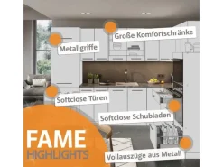 Best Vicco Fame-Line Küchenzeile Goldkraft /Weiß 300 cm ohne Arbeitsplatte ohne E-Geräte Eiche