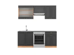 Discount Vicco Fame-Line Küchenzeile Anthrazit Landhaus/Goldkraft Eiche 200 cm AP Anthrazit ohne E-Geräte Anthrazit Struktur