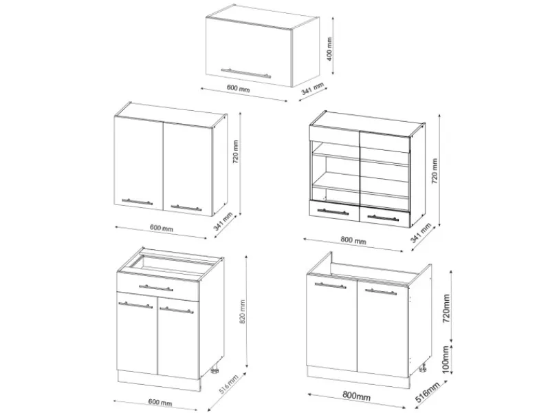 Discount Vicco Fame-Line Küchenzeile Anthrazit Landhaus/Goldkraft Eiche 200 cm AP Anthrazit ohne E-Geräte Anthrazit Struktur