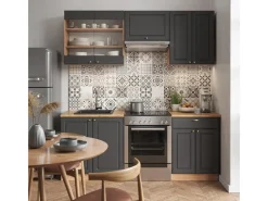 Discount Vicco Fame-Line Küchenzeile Anthrazit Landhaus/Goldkraft Eiche 200 cm AP Anthrazit ohne E-Geräte Anthrazit Struktur
