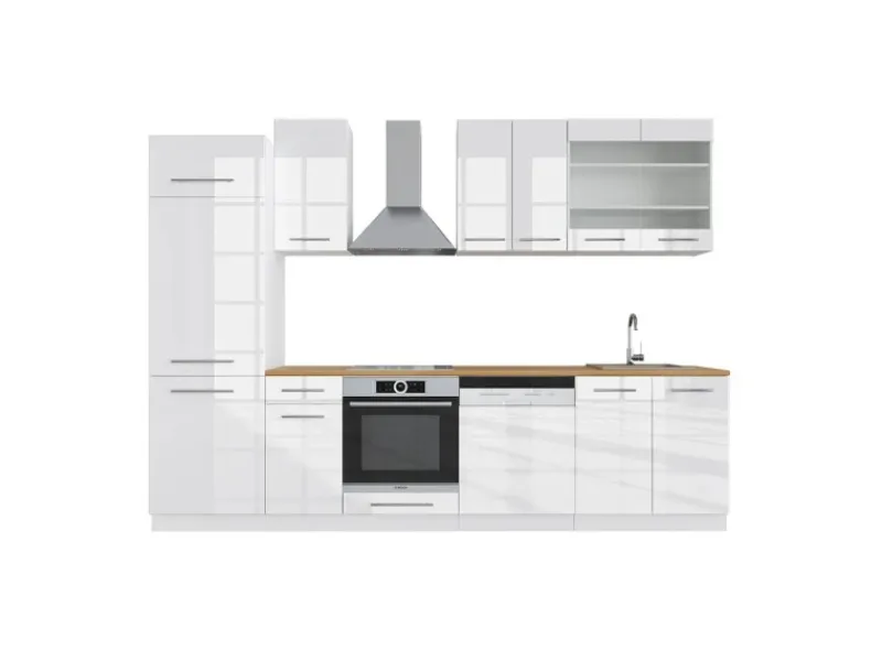 Einbauküchen<Vicco Fame-Line Küchenzeile Hochglanz/ 300 cm AP Eiche ohne E-Geräte