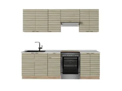 Vicco Fame-Line Küchenzeile Eiche Paneel/Goldkraft Eiche 200 cm ohne Arbeitsplatte ohne E-Geräte< Herde
