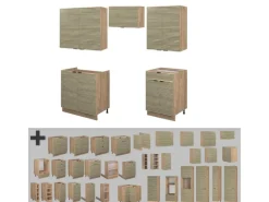 Vicco Fame-Line Küchenzeile Eiche Paneel/Goldkraft Eiche 200 cm ohne Arbeitsplatte ohne E-Geräte< Herde