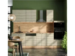 Vicco Fame-Line Küchenzeile Eiche Paneel/Goldkraft Eiche 300 cm mit HochschrankAP Marmor ohne E-Geräte Berghütten Eiche