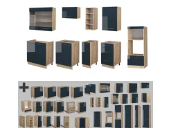 Herde|Kochfelder<Vicco Fame-Line Küchenzeile Hochglanz/Goldkraft Eiche 280 cm ohne Arbeitsplatte ohne E-Geräte
