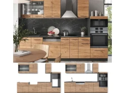 Sale Vicco Fame-Line Küchenzeile Goldkraft Eiche/Anthrazit 300 cm mit HochschrankAP Anthrazit ohne E-Geräte Anthrazit-Eiche
