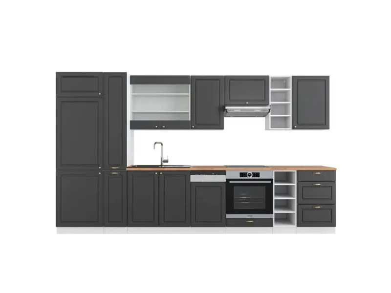Discount Vicco Fame-Line Küchenzeile /Weiß 355 cm AP Eiche ohne E-Geräte Anthrazit-Gold