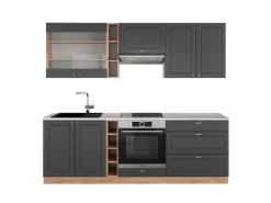 Vicco Fame-Line Küchenzeile Anthrazit Landhaus/Goldkraft Eiche 235 cm AP Marmor ohne E-Geräte< Einbauküchen