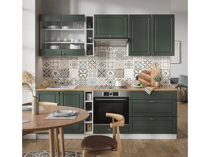 Pantryküchen|Single-Küchen<Vicco Fame-Line Küchenzeile -Gold Landhaus/Weiß 235 cm ohne Arbeitsplatte ohne E-Geräte