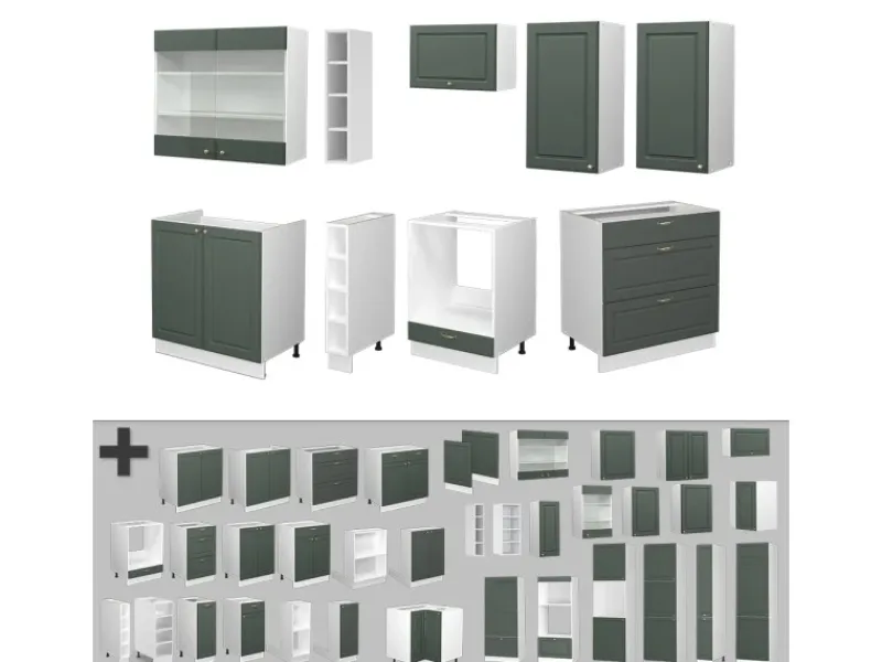 Pantryküchen|Single-Küchen<Vicco Fame-Line Küchenzeile -Gold Landhaus/Weiß 235 cm ohne Arbeitsplatte ohne E-Geräte