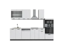 Einbauküchen<Vicco Fame-Line Küchenzeile Weiß Landhaus/Anthrazit 300 cm mit HochschrankAP Marmor ohne E-Geräte