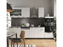 Einbauküchen<Vicco Fame-Line Küchenzeile Weiß Landhaus/Anthrazit 300 cm mit HochschrankAP Marmor ohne E-Geräte