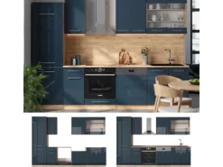Vicco Fame-Line Küchenzeile Hochglanz/Goldkraft Eiche 300 cm ohne Arbeitsplatte ohne E-Geräte< Einbauküchen
