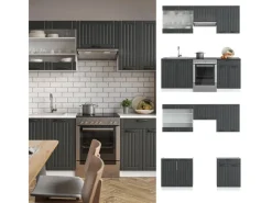 Einbauküchen<Vicco Fame-Line Küchenzeile Anthrazit Landhaus/Weiß 200 cm ohne Arbeitsplatte ohne E-Geräte