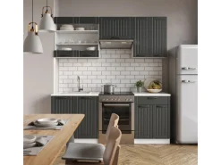 Einbauküchen<Vicco Fame-Line Küchenzeile Anthrazit Landhaus/Weiß 200 cm ohne Arbeitsplatte ohne E-Geräte