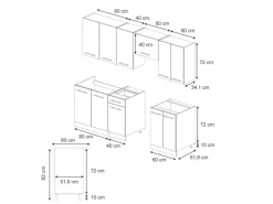 Vicco Fame-Line Komplettküche Eiche Paneel/Goldkraft Eiche 240 cm AP Marmor ohne E-Geräte< Einbauküchen