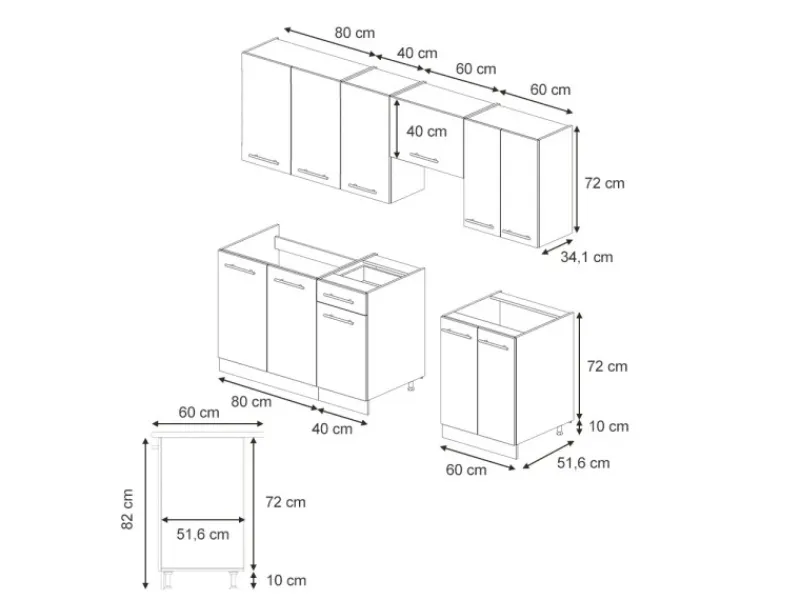 Vicco Fame-Line Komplettküche Eiche Paneel/Goldkraft Eiche 240 cm AP Marmor ohne E-Geräte< Einbauküchen