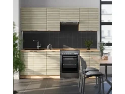 Vicco Fame-Line Komplettküche Eiche Paneel/Goldkraft Eiche 240 cm AP Marmor ohne E-Geräte< Einbauküchen