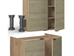 Vicco Fame-Line Komplettküche Eiche Paneel/Goldkraft Eiche 240 cm AP Marmor ohne E-Geräte< Einbauküchen