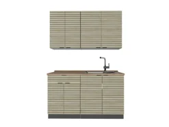 Single-Küchen<Vicco Fame-Line Singleküche Eiche Paneel/Anthrazit 140 cm AP Eiche ohne E-Geräte