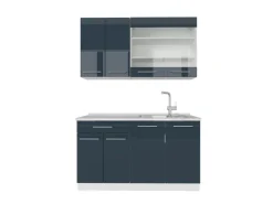 Outlet Vicco Fame-Line Singleküche Hochglanz/Weiß 140 cm ohne Arbeitsplatte ohne E-Geräte Dunkelblau