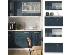 Outlet Vicco Fame-Line Singleküche Hochglanz/Weiß 140 cm ohne Arbeitsplatte ohne E-Geräte Dunkelblau