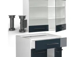 Outlet Vicco Fame-Line Singleküche Hochglanz/Weiß 140 cm ohne Arbeitsplatte ohne E-Geräte Dunkelblau