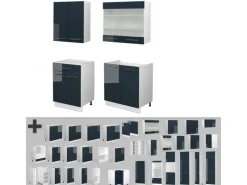 Outlet Vicco Fame-Line Singleküche Hochglanz/Weiß 140 cm ohne Arbeitsplatte ohne E-Geräte Dunkelblau