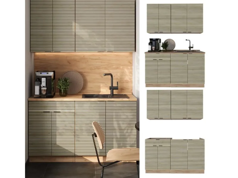 Vicco Fame-Line Singleküche Eiche Paneel/Goldkraft Eiche 140 cm AP Eiche ohne E-Geräte< Single-Küchen|Kühlschränke