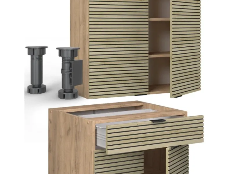 Vicco Fame-Line Singleküche Eiche Paneel/Goldkraft Eiche 140 cm AP Eiche ohne E-Geräte< Single-Küchen|Kühlschränke