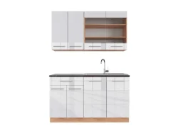 Vicco Fame-Line Singleküche Weiß Hochglanz/Goldkraft Eiche 140 cm AP Anthrazit ohne E-Geräte< Single-Küchen|Einbauküchen