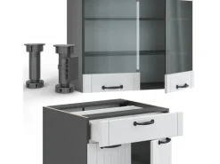 Best Vicco Fame-Line Singleküche Weiß Landhaus/Anthrazit 140 cm AP Eiche ohne E-Geräte Weiß Strukturiert