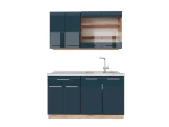 Single-Küchen<Vicco Fame-Line Singleküche Hochglanz/Goldkraft Eiche 140 cm AP Marmor ohne E-Geräte