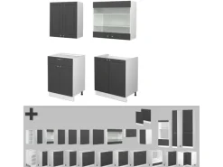 Outlet Vicco Fame-Line Singleküche /Weiß 140 cm ohne Arbeitsplatte ohne E-Geräte Anthrazit-Gold