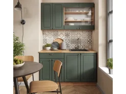 Single-Küchen|Einbauküchen<Vicco Fame-Line Singleküche -Gold Landhaus/Goldkraft Eiche 140 cm AP Marmor ohne E-Geräte